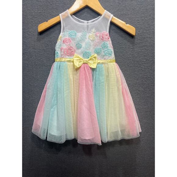 Jona Michelle Boutique Special Occasion Dress Blue Pink Yellow Girls Size 3T - Picture 2 of 9
